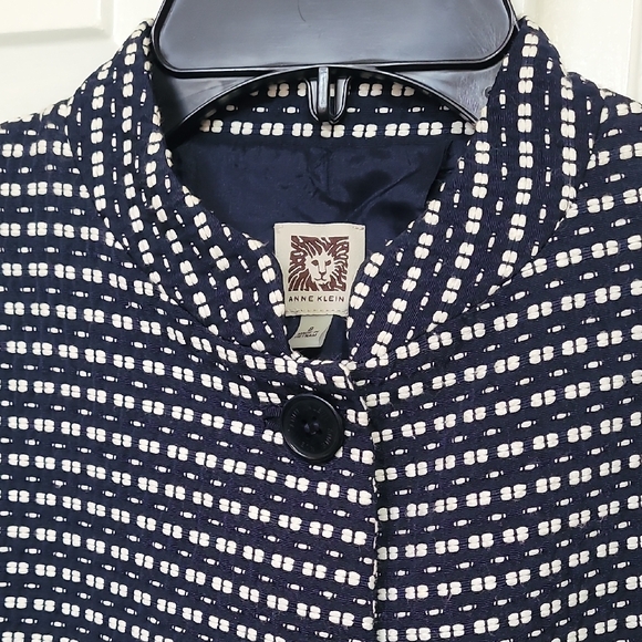 Anne Klein Navy and White Textured Jacket - Picture 2 of 7